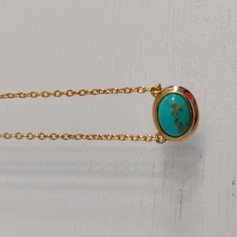 Genuine Turquoise On Gold Over Sterling Silver Necklace - Picture 3 of 11